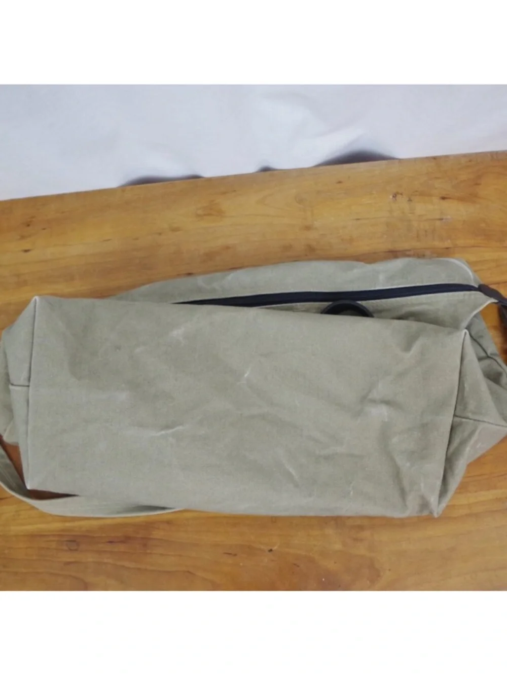 Crate & Barrel Zip Top Canvas Weekender Duffel Bag in Olive with Black Handles
